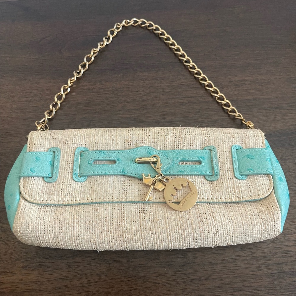 Elaine Turner Ostrich embossed Raffia Shoulder Bag